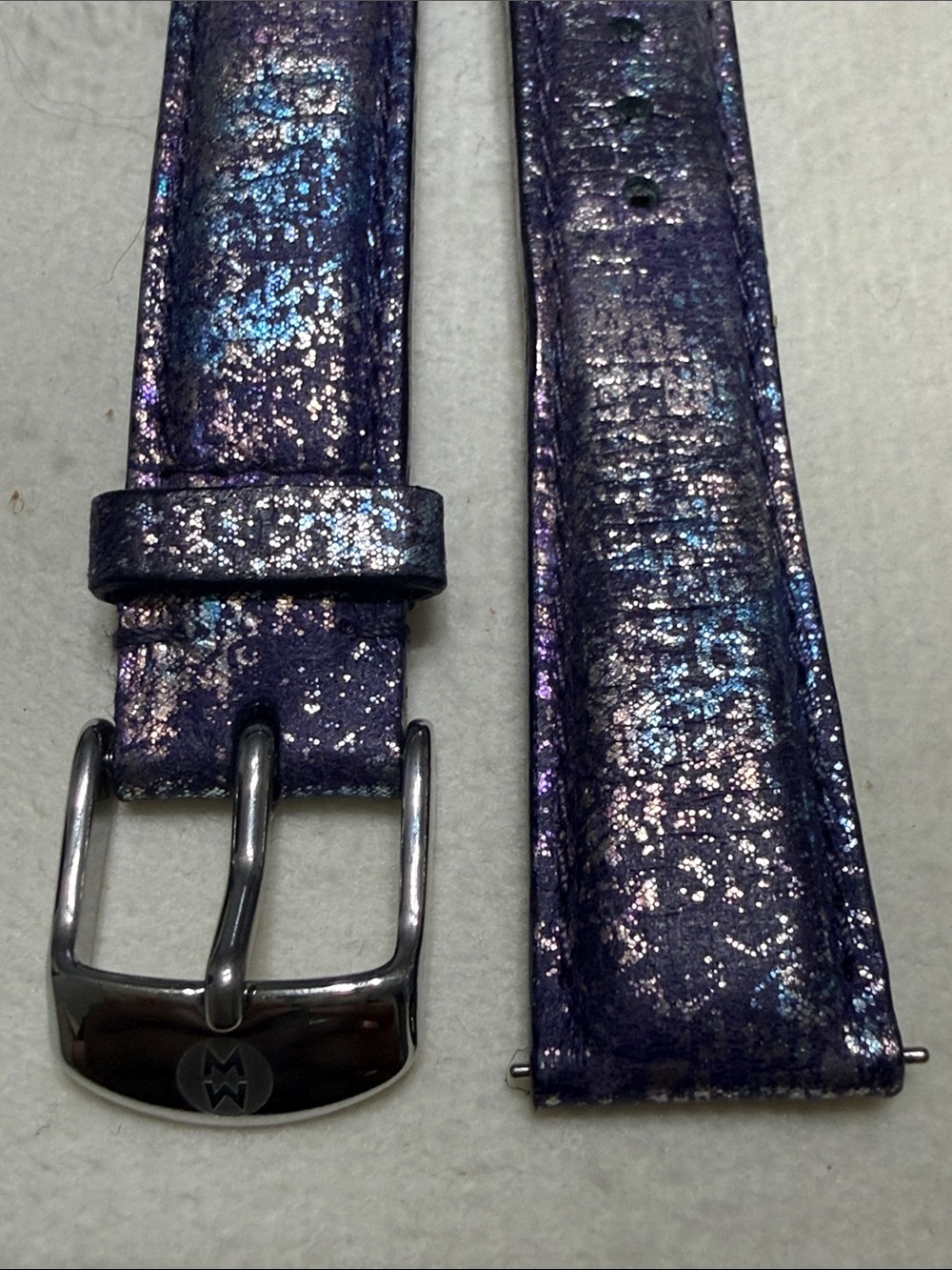 16mm Michele Iridescent Purple Glitter Leather Watch Strap - Picture 1 of 4